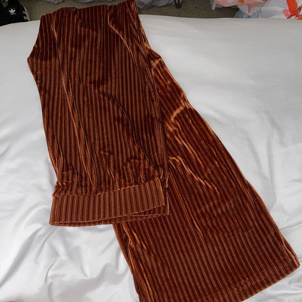 orange flare velvet pants